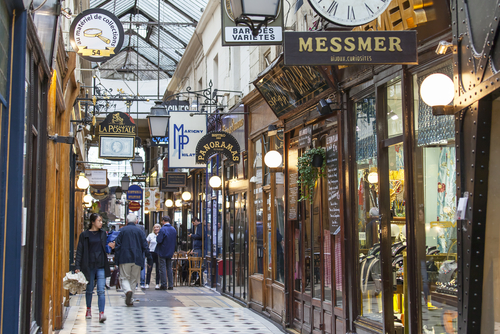 Fragment of an interior of a typical Parisian passage in Paris, France