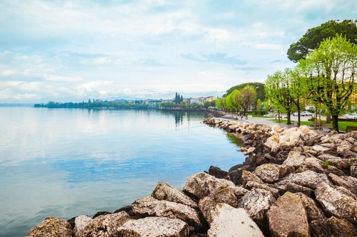 Desenzano del Garda harbour view, a town on the shore of Lake Garda in the Brescia province in Lombardy, Italy