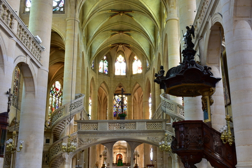 Interior view of Eglise St. Etienne du Mont in Paris, France