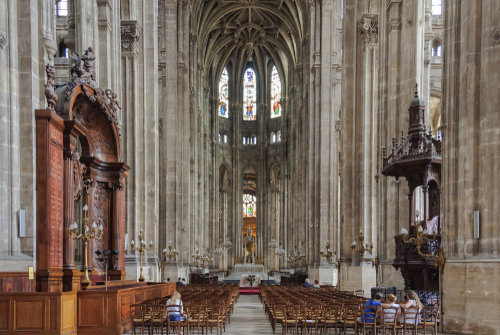 Interior view of the Nave of the Church of St. Eustache in Paris, France