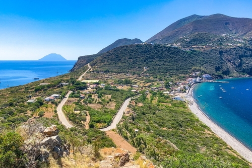 View of the landscape on the island of Filicudi, Aeolian Islands, near Sicily, Italy