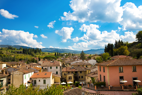 View of the rooftops in Greve in the Chianti Classico region, Tuscany, Italy