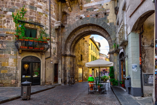 Old cozy street in Lucca, Tuscany, Italy