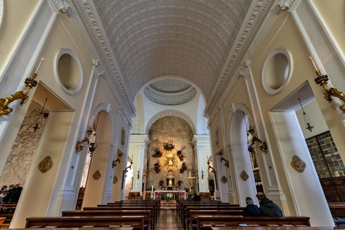 Interior view of Madonna della Corona Sanctuary built into the mountain near Lake Garda, Northern Italy