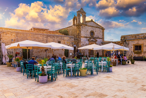 The picturesque village of Marzamemi, square of Marzamemi, a small fishing village, Syracuse province, Sicily, italy