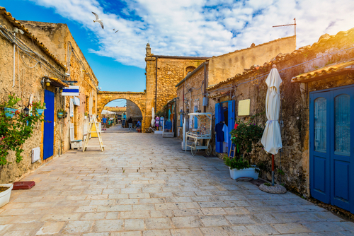 The picturesque village of Marzamemi, square of Marzamemi, a small fishing village, Syracuse province, Sicily, italy