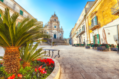 The baroque Saint George cathedral of Modica and Duomo square. Historic center builded in late Baroque Style. Modica, Sicily, Italy