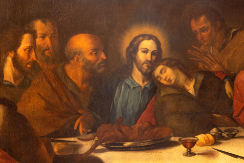 The detail of the painting of Last Supper in Chiesa di San Benedetto by unknown artist in Catania, Sicily, Italy