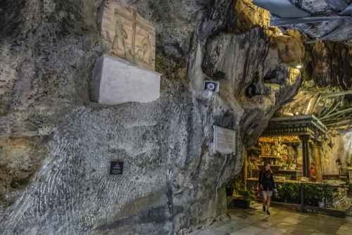 Interior of a carved Church of Saint Rosalia (XVII century) at top of Monte Pellegrino (Pilgrim Mountain) in Palermo, Sicily, Italy