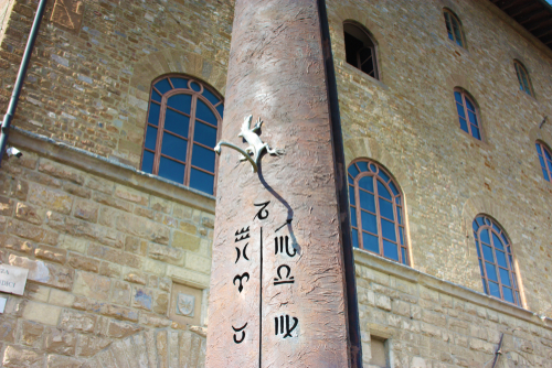 Detail of the sundial with the lizard in front of the Galileo Museum, the institute and the museum of the history of science, Florence, Tuscany, Italy