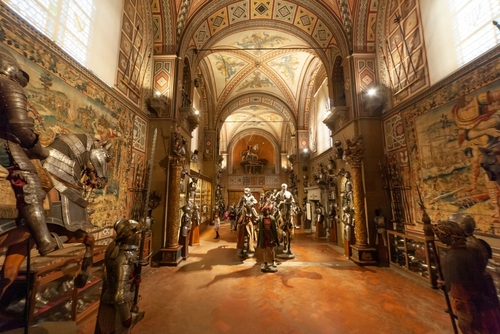 The Stibbert Museum is located in Florence in the hilly street of the same name at number 26. Ancient weapons are on display, together with art objects, Florence, Tuscany, Italy