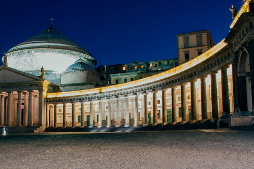 Square dei plebiscito Naples at night, a beautiful view of the night square of Naples, Campania, Italy