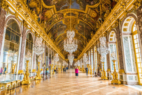 The Hall of Mirrors (Galerie des Glaces) of the Royal Palace of Versailles in France. The Royal Palace of Versailles is on the UNESCO World Heritage List, Paris, France