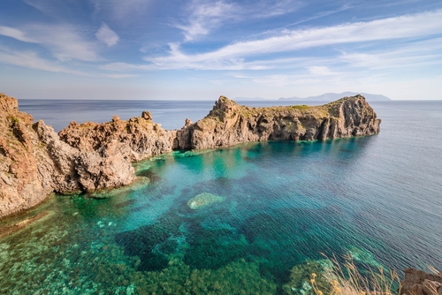 View of Capo Milazzese, Panarea island, Aeolian Islands, near Sicily, Italy