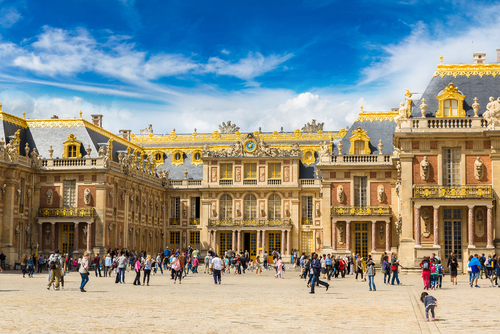 Outside view of Famous palace Versailles on a Summer day, near Paris, France
