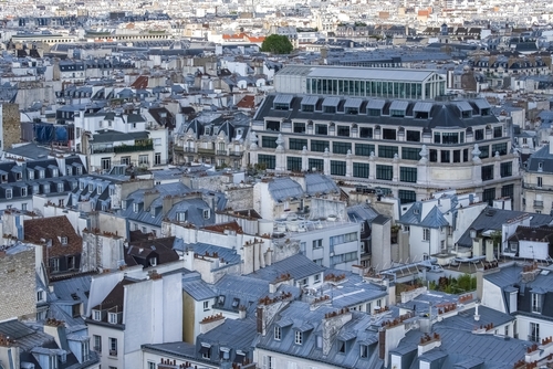 Typical buildings in the Marais, view from the Pompidou center, Paris, France
