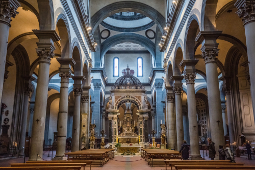 Interior view of the Basilica di Santo Spirito in Florence, Tuscany, Italy