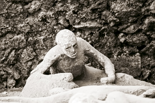 Victim in Pompeii of the eruption of Mount Vesuvius, about two millenniums ago, 79 AD, near Naples, Campania, Italy