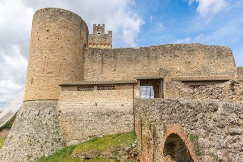 Side exterior view of the Rocca di Staggia, Chianti Classico Region, Tuscany, Italy
