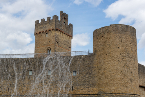 Side exterior view of the Rocca di Staggia, Chianti Classico Region, Tuscany, Italy