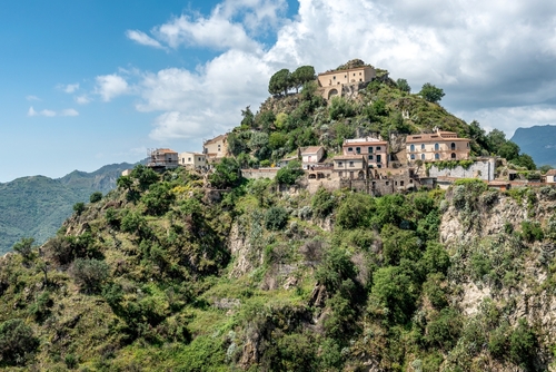 View of the famous cinematic mountain village Savoca in Sicily, Italy