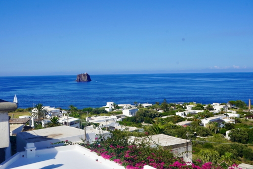 Landscape view from the island of Stromboli, Aeolian Islands, near Sicily, Italy