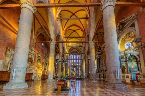 View of the interior of the Basilica dei Santi Giovanni e Paolo, in Venice, Veneto, Northern Italy
