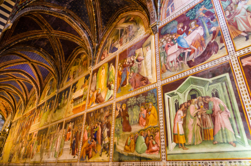 Interior of the Collegiate Church of Santa Maria Assunta in San Gimignano, Val d'Elsa, Tuscany, Italy