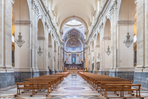 Interior view of the nave of baroque church Basilica di Sant'Agata in Catania, Sicily, Italy