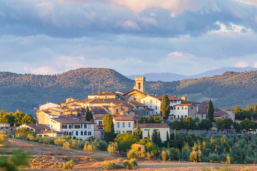 The village of Radda in Chianti at sunset, Chianti, Tuscany, Italy