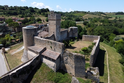 Staggia Senese, Chianti, Tuscany, Italy. Aerial view of the castle of Staggia also called Rocca di Staggia