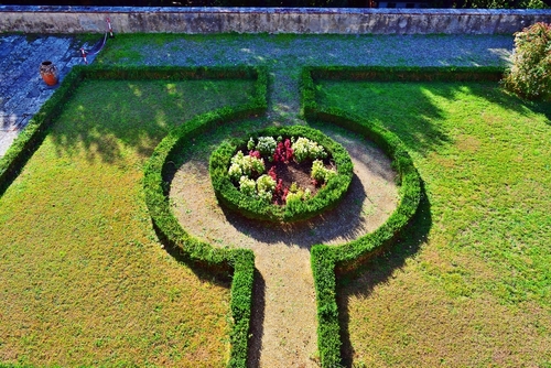 An aerial view of a garden in the Medici Villa della Petraia, one of the Medici villas in Castello, near Florence, Tuscany, Italy
