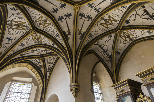 Interior details in Chateau d'Ecouen (National Museum of Renaissance), historical chateau (1538-1550, architect Jean Bullant), in city of Ecouen, north of Paris, France
