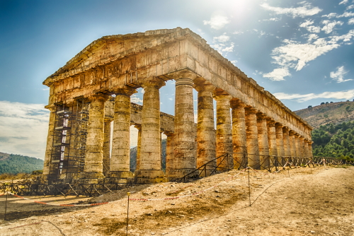 Ancient Temple of Segesta, landscape at Segesta, Province of Trapani, Sicily, Italy