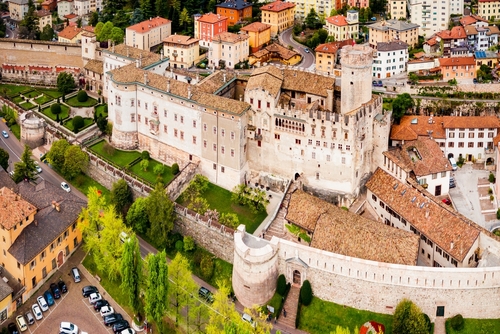 Buonconsiglio Castle or Castello del Buonconsiglio aerial view. Buonconsiglio is a castle in Trento in Trentino Alto Adige Sudtirol region in Italy