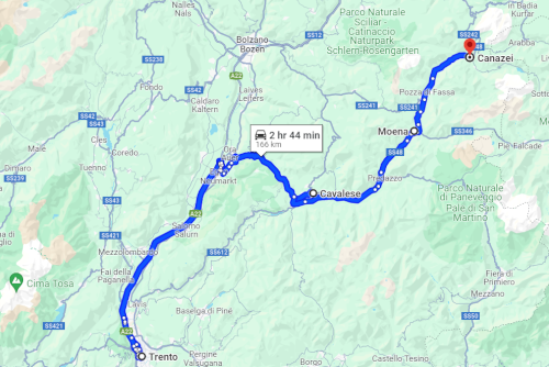Trip map of From Trento to Canazei, Val di Fiemme and Val di Fassa in Italy