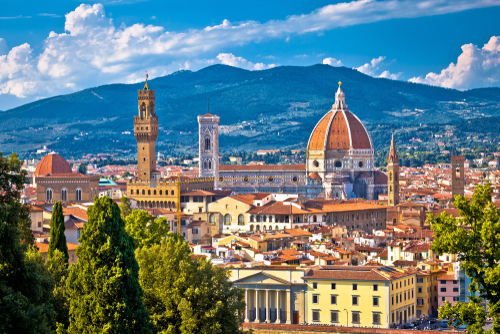 Florence rooftops and cathedral di Santa Maria del Fiore or Duomo view, Tuscany, Italy
