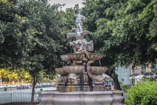 View of an old fountain in Garibaldi park in Palermo, Sicily, Italy