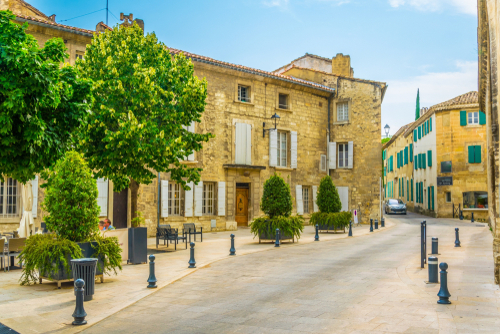 View of a narrow street in the center of Villeneuve les Avignon, Provence, France