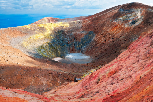 A view of a vivid and colorful volcanic crater on the island of Vulcano, Aeolian Islands, near Sicily, Italy