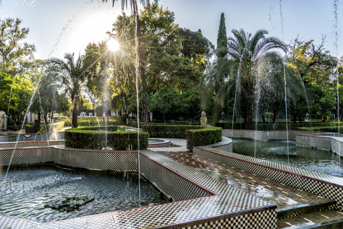 Fountains in the Maria Luisa Park (Parque de María Luisa) of Seville (Sevilla), Andalusia, Spain