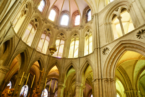 Interior view of the ceiling of the Church of Saint Etienne, L'Abbaye Aux Hommes, Caen, Normandy, France