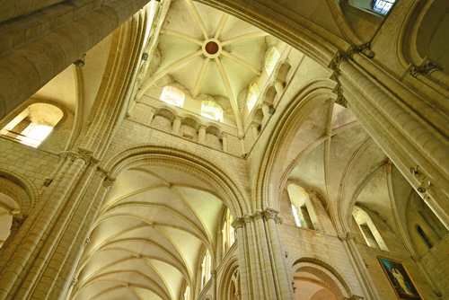 Interior view of the ceiling of the Church of Saint Etienne, L'Abbaye Aux Hommes, Caen, Normandy, France