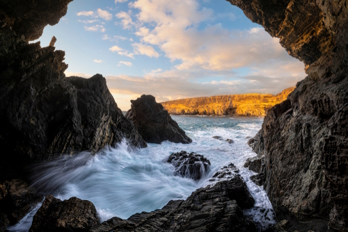View of the Ajuy cave from inside looking out, Fuerteventura Island, Canary Islands, Spain