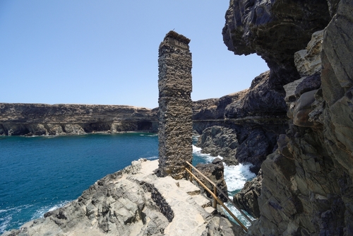 Stone pillar at the entrance to the Ajuy cave, Fuerteventura Island, Canary Islands, Spain