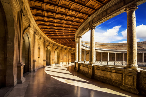 Courtyard of the Palacio de Carlos V in La Alhambra, Granada, Andalusia, Spain