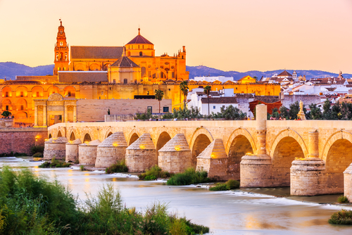 Roman Bridge and Mezquita (mosque-cathedral) on the Guadalquivir River, Cordoba, Andalusia, Spain