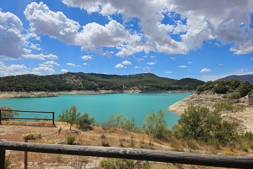 View of the beautiful turquoise waters of Guadalteba Reservoir (El Chorro), near Malaga, Andalusia, Spain