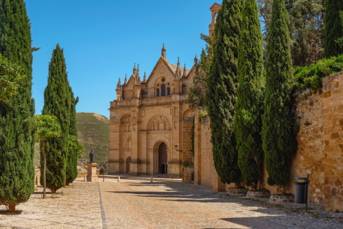 View of the Plaza de Santa Maria square leading to the Real Colegiata de Santa Maria la Mayor church in Antequera, near Malaga, Andalusia, Spain