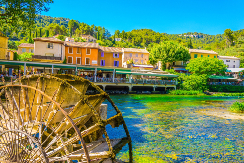 Riverside promenade at Fontaine de Vaucluse in Provence, France